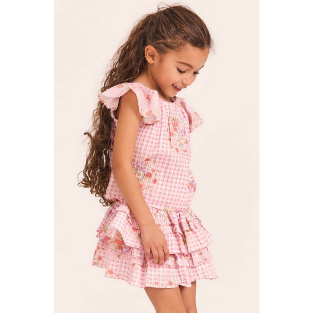 💕LOVESHACKFANCY💕 Billie Skirt Berry Picnic Plaid Floral Print Girls 5-6 Y NWT - Picture 2 of 15